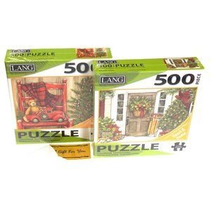 Lang Puzzles Holiday Door & Bear in Chair 500 pc Susan Winget Gift Family Fun